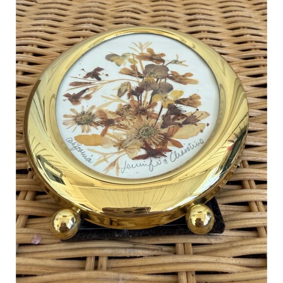 Vintage 70s Dried Real Flowers California Easel Gold Frame Tabletop - Picture 13 of 15